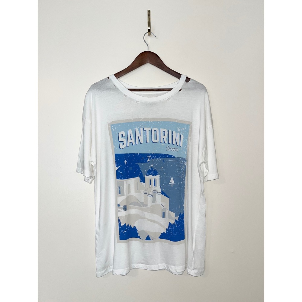Vintage Canvas‎ Santorini Greece Graphic T Shirt Distressed Women's Size Medium